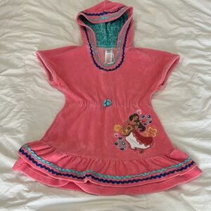 Pink Hooded Terry cloth Dress with Embroidered Design